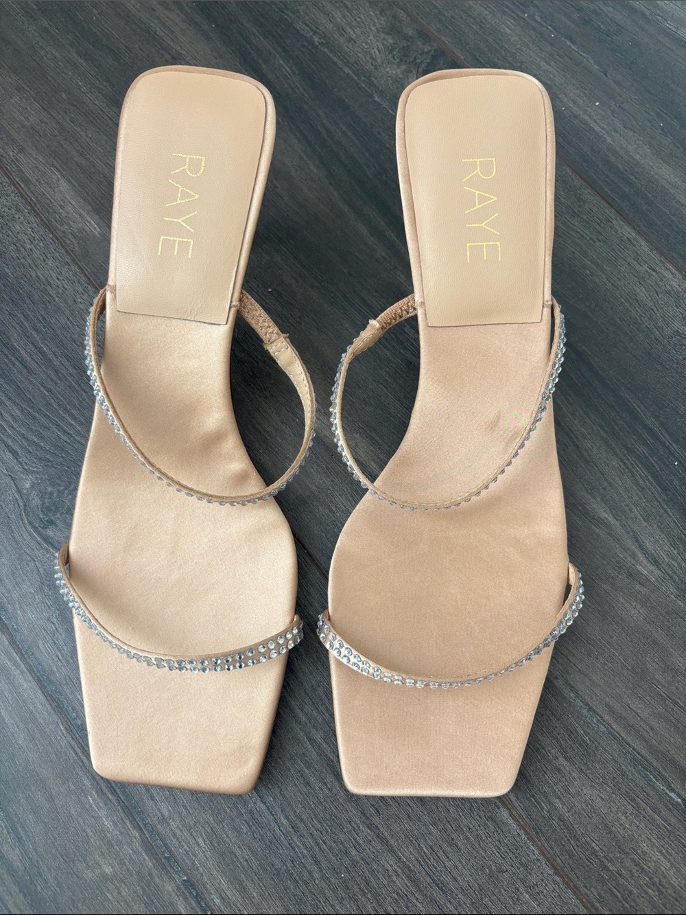 RAYE Blush Nude Rhinestone Double-Strap Kitten Heel Sandals Side 8 - Picture 3 of 6